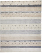 8' X 10' Ivory Tan And Gray Wool Striped Hand Knotted Stain Resistant Area Rug