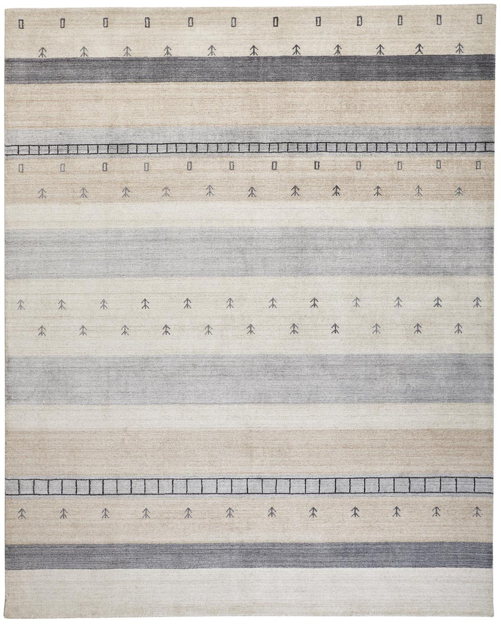 10' X 13' Ivory Tan And Gray Wool Striped Hand Knotted Stain Resistant Area Rug