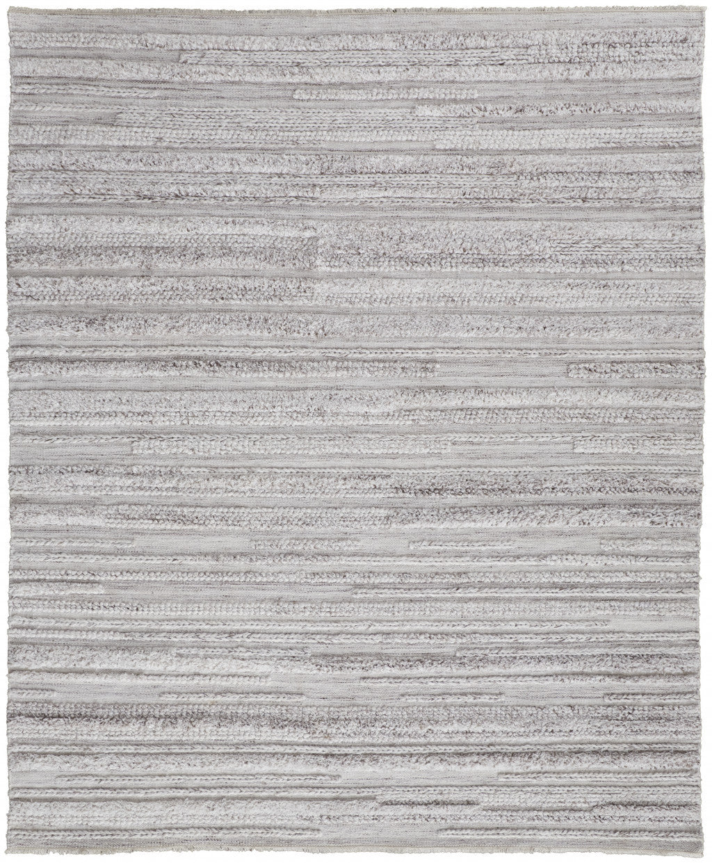 9' X 12' Ivory And Taupe Striped Hand Woven Stain Resistant Area Rug