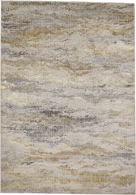 10' X 13' Gold Gray And Ivory Abstract Stain Resistant Area Rug