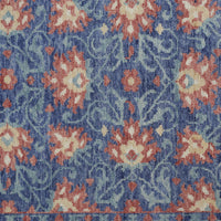 8' X 10' Blue And Red Wool Floral Hand Knotted Stain Resistant Area Rug