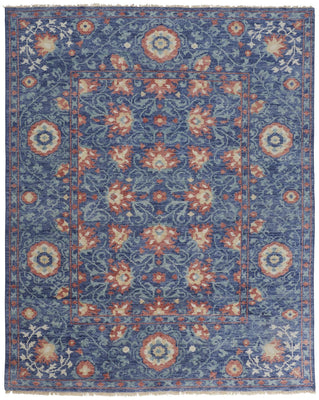 10' X 13' Blue And Red Wool Floral Hand Knotted Stain Resistant Area Rug