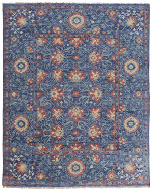 12' X 15' Blue And Red Wool Floral Hand Knotted Stain Resistant Area Rug