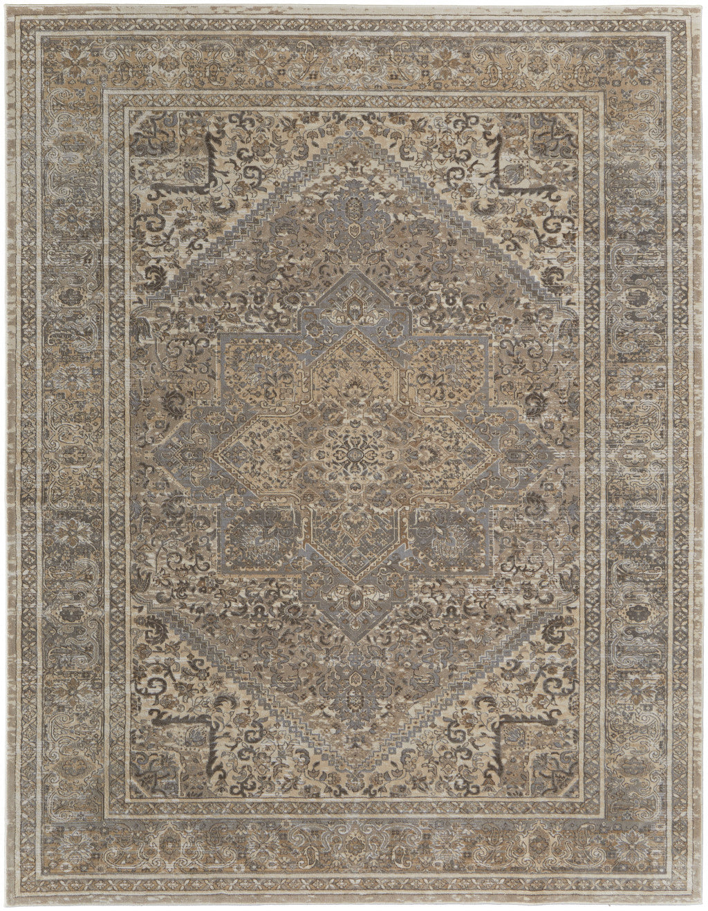 4' X 6' Tan Brown And Ivory Floral Power Loom Distressed Area Rug