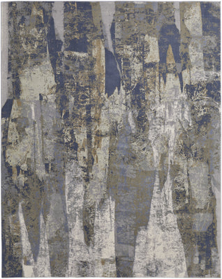 10' X 13' Blue Gray And Tan Abstract Power Loom Distressed Area Rug