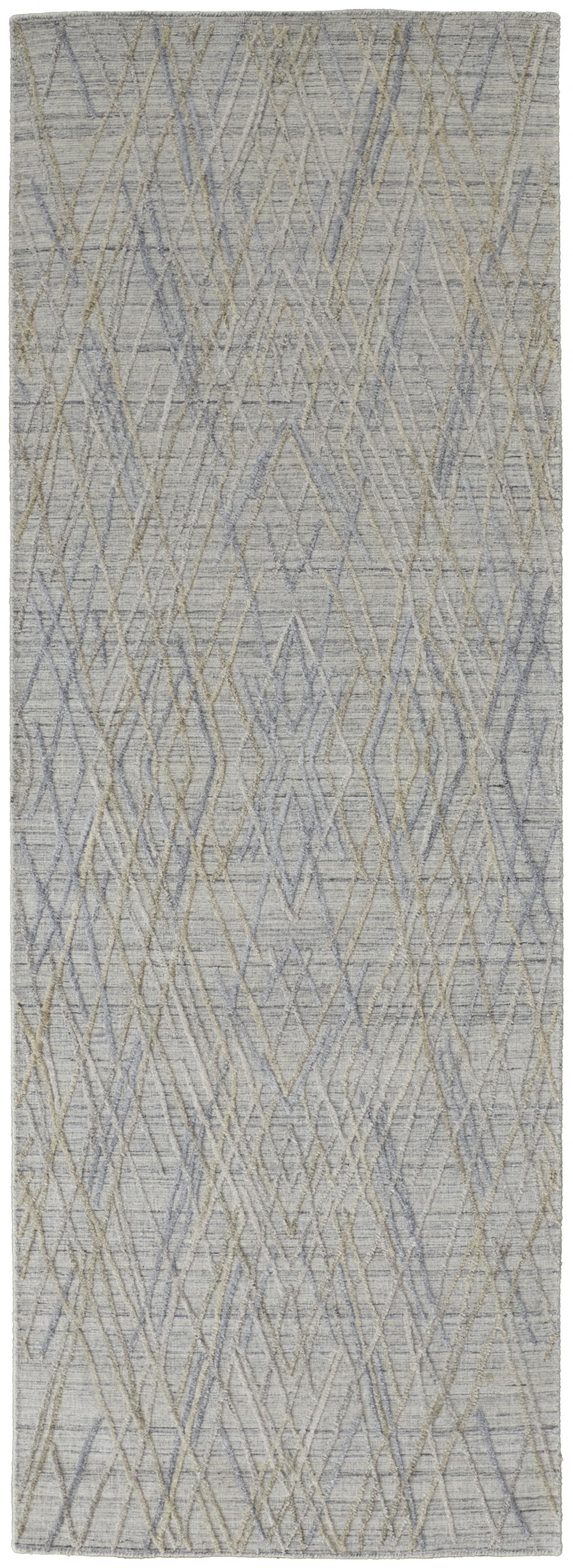 10' Gray And Ivory Abstract Hand Woven Runner Rug