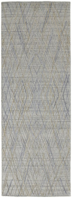 10' Gray And Ivory Abstract Hand Woven Runner Rug