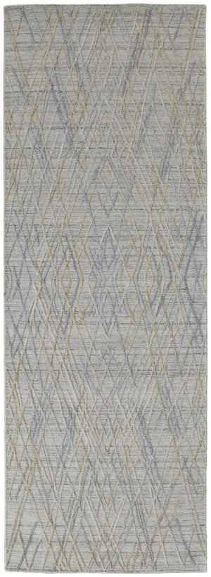 10' Gray And Ivory Abstract Hand Woven Runner Rug