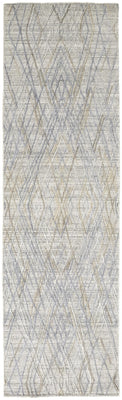 10' Gray And Blue Abstract Hand Woven Runner Rug