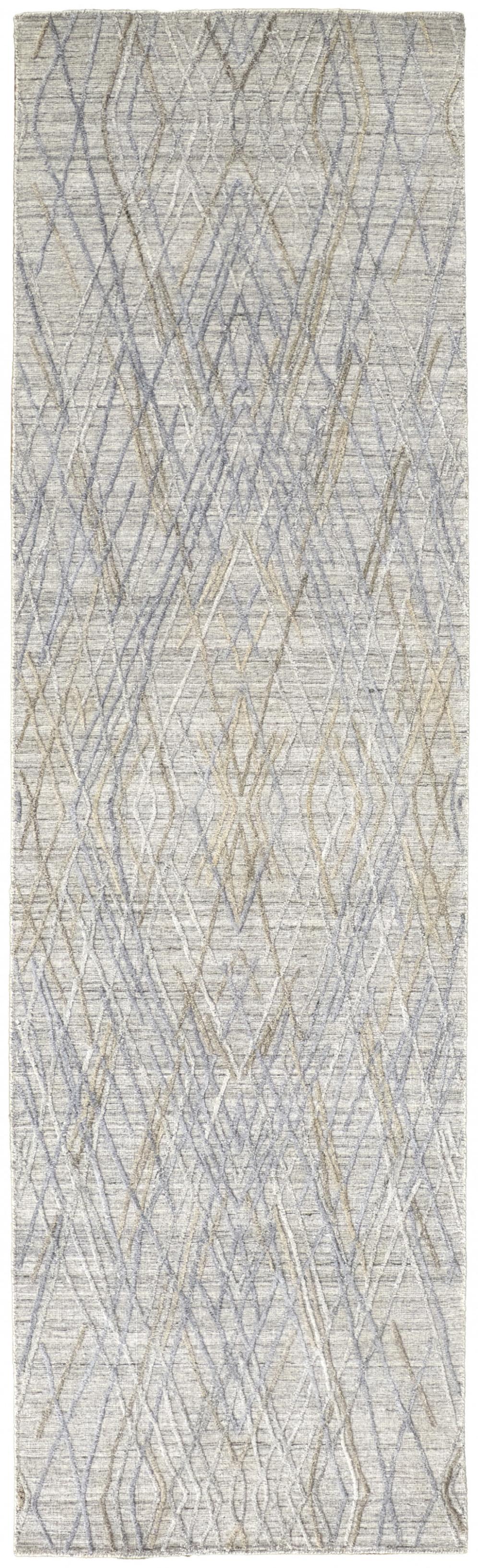 8' Gray And Blue Abstract Hand Woven Runner Rug