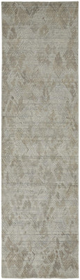 10' Gray And Taupe Abstract Hand Woven Runner Rug