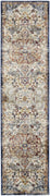 10' Ivory Gold And Blue Floral Stain Resistant Runner Rug