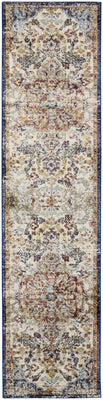 10' Ivory Gold And Blue Floral Stain Resistant Runner Rug