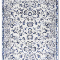 10' Ivory Gray And Blue Floral Power Loom Distressed Stain Resistant Runner Rug