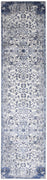 10' Ivory Gray And Blue Floral Power Loom Distressed Stain Resistant Runner Rug