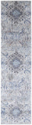 8' Ivory Taupe And Blue Floral Power Loom Distressed Stain Resistant Runner Rug