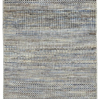 10' Silver Wool Striped Hand Knotted Runner Rug