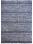 10' X 13' Blue And Gray Wool Striped Hand Knotted Area Rug