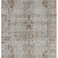 10' Tan Ivory And Orange Floral Power Loom Distressed Runner Rug With Fringe