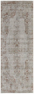 10' Tan Ivory And Orange Floral Power Loom Distressed Runner Rug With Fringe