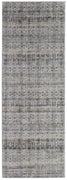 10' Tan Ivory And Blue Geometric Power Loom Distressed Runner Rug With Fringe