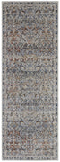 10' Tan Blue And Orange Floral Power Loom Distressed Runner Rug With Fringe