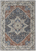 10' X 13' Ivory Blue And Red Floral Power Loom Area Rug With Fringe