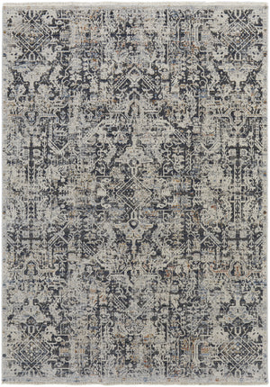 5' X 8' Ivory Gray And Taupe Abstract Power Loom Distressed Area Rug With Fringe