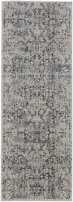 10' Ivory Gray And Taupe Abstract Power Loom Distressed Runner Rug With Fringe
