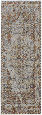 10' Tan Ivory And Orange Floral Power Loom Runner Rug With Fringe