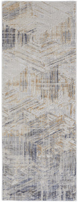 10' Tan Ivory And Gray Abstract Power Loom Distressed Runner Rug