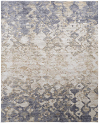 10' X 13' Tan Ivory And Blue Abstract Power Loom Distressed Area Rug