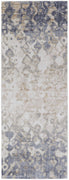 10' Tan Ivory And Blue Abstract Power Loom Distressed Runner Rug