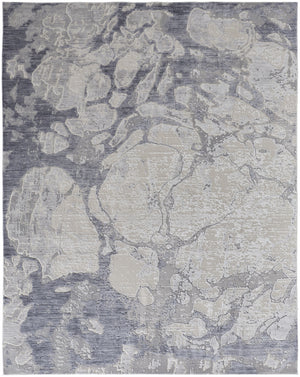 4' X 6' Ivory And Blue Abstract Power Loom Distressed Area Rug