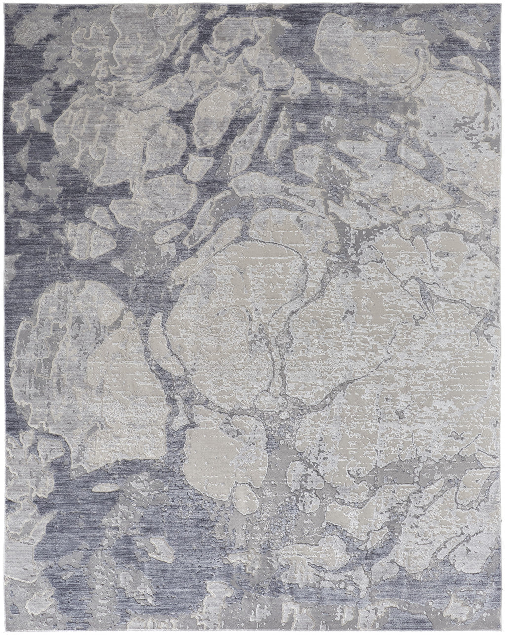 2' X 3' Ivory And Blue Abstract Power Loom Distressed Area Rug