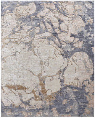 5' X 8' Tan And Blue Abstract Power Loom Distressed Area Rug