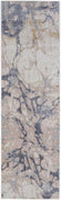 10' Tan And Blue Abstract Power Loom Distressed Runner Rug