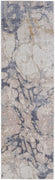 8' Tan And Blue Abstract Power Loom Distressed Runner Rug