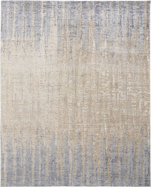 5' X 8' Tan Brown And Blue Abstract Power Loom Distressed Area Rug