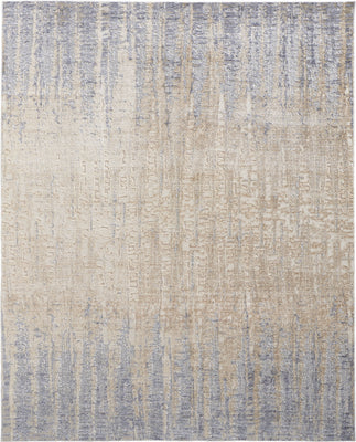 12' X 15' Tan Brown And Blue Abstract Power Loom Distressed Area Rug