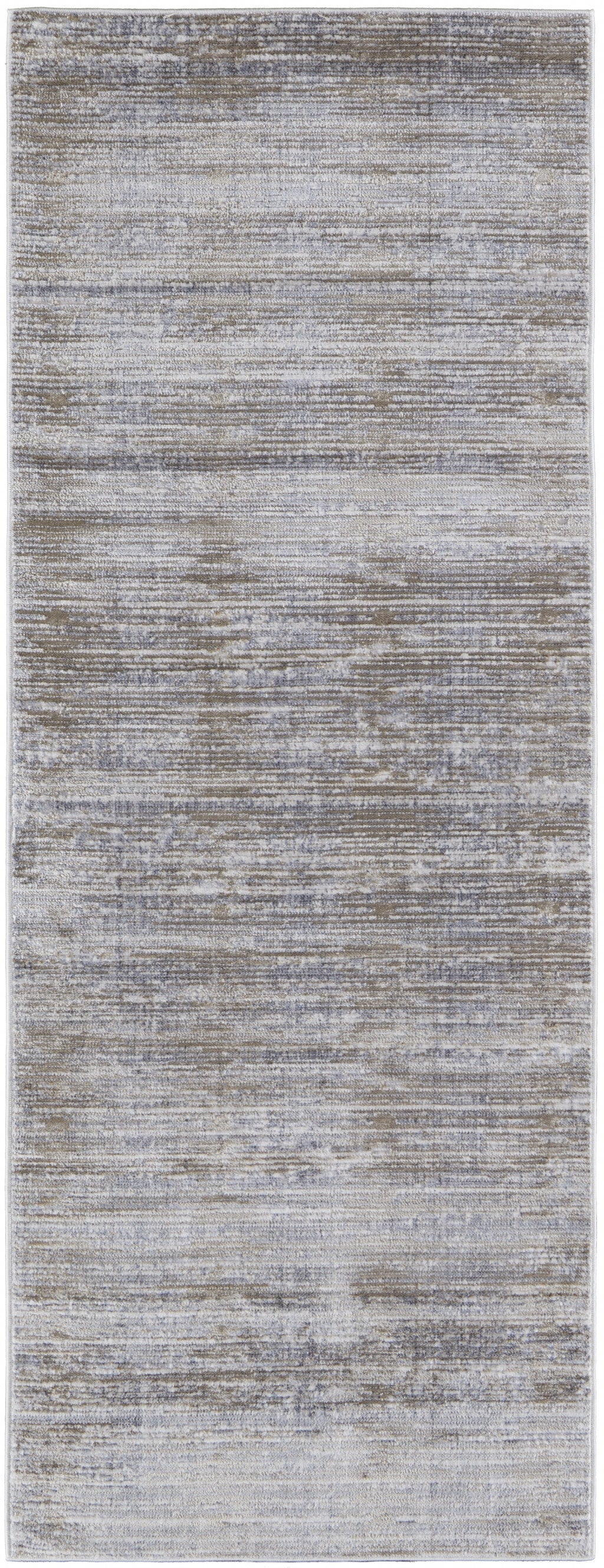 12' Taupe Silver And Tan Abstract Power Loom Runner Rug