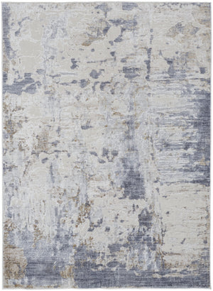 4' X 6' Ivory Gray And Blue Abstract Power Loom Distressed Area Rug