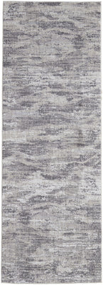 8' Tan Taupe And Gray Abstract Power Loom Distressed Stain Resistant Runner Rug