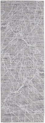 8' Taupe And Gray Abstract Power Loom Distressed Stain Resistant Runner Rug