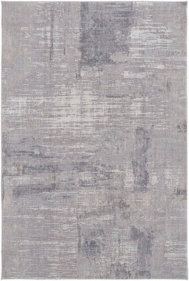 7' X 9' Taupe Tan And Blue Abstract Power Loom Distressed Stain Resistant Area Rug