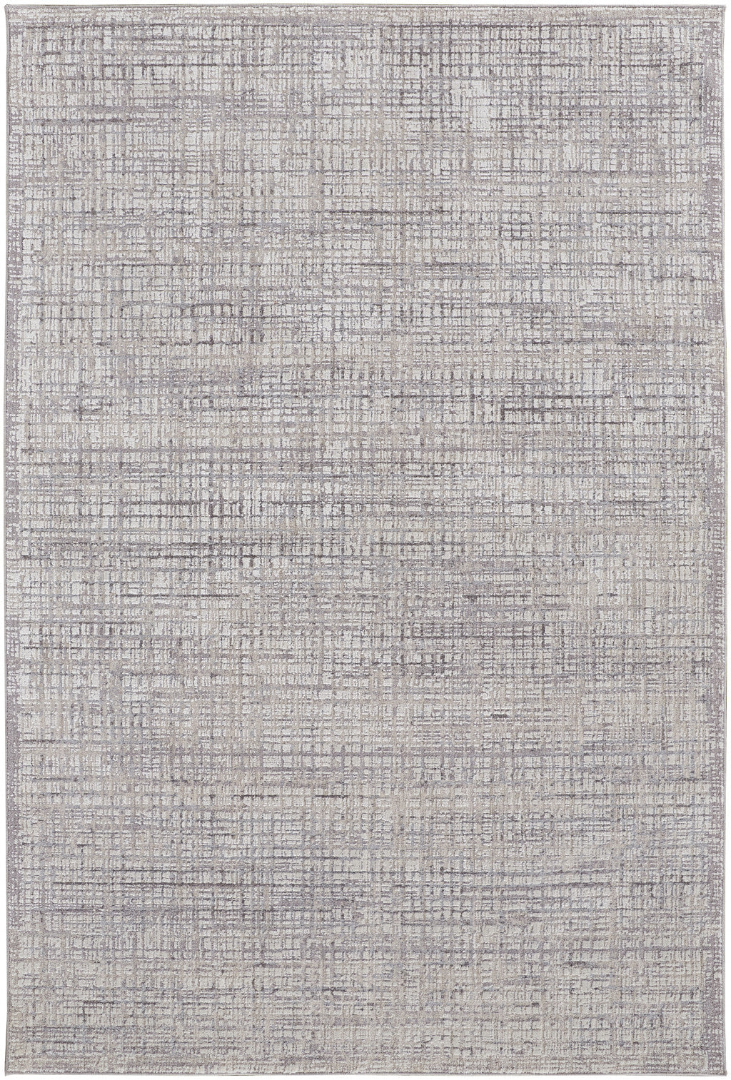 5' X 8' Taupe And Ivory Plaid Power Loom Distressed Stain Resistant Area Rug