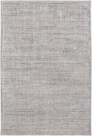 5' X 8' Taupe And Ivory Plaid Power Loom Distressed Stain Resistant Area Rug