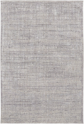 7' X 9' Taupe And Ivory Plaid Power Loom Distressed Stain Resistant Area Rug