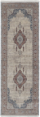 10' Gray Red And Blue Floral Power Loom Stain Resistant Runner Rug