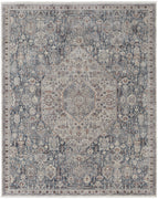 10' X 13' Blue And Ivory Floral Power Loom Stain Resistant Area Rug